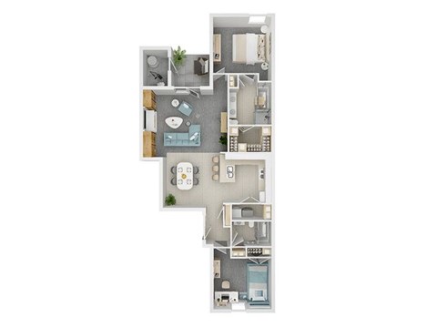 Floor plan for 2 beds, 2 baths, 1089 sqft
